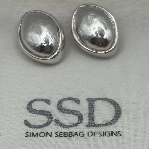 Simon Sebbag Gleaming Sterling Silver 925 Oval Clip On Earrings - Picture 2 of 7